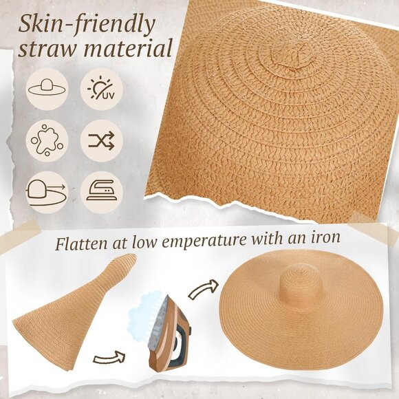 6 Pcs Oversized Straw Beach Hats Wide Visor Foldable Summer Sun Hats for Women - Picture 3 of 7
